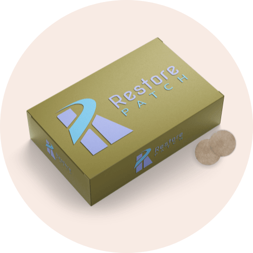 A military green box of Restore Patch Got Your Six PTSD - Severe Anxiety Patch