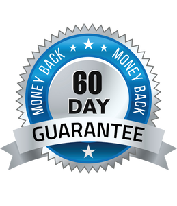 A small, blue icon with “Money Back 60 Day Guarantee”